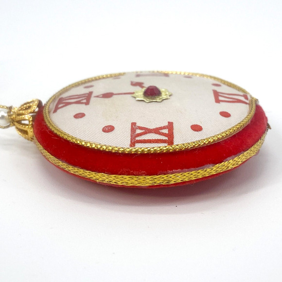 Vintage Frankel Clock Ornaments Red Green Felt 2-1/2 inches - Picture 5 of 15